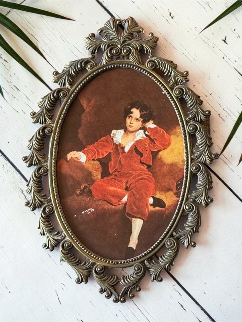 Vintage Made in Italy Florentine Oval Frames Set of 2 Red Boy Miss Murray Prints - Picture 2 of 10